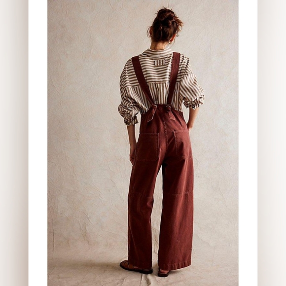 We The Free Fields Of Flowers Wide-Leg Overalls-Mocha {NWT} - Picture 2 of 8